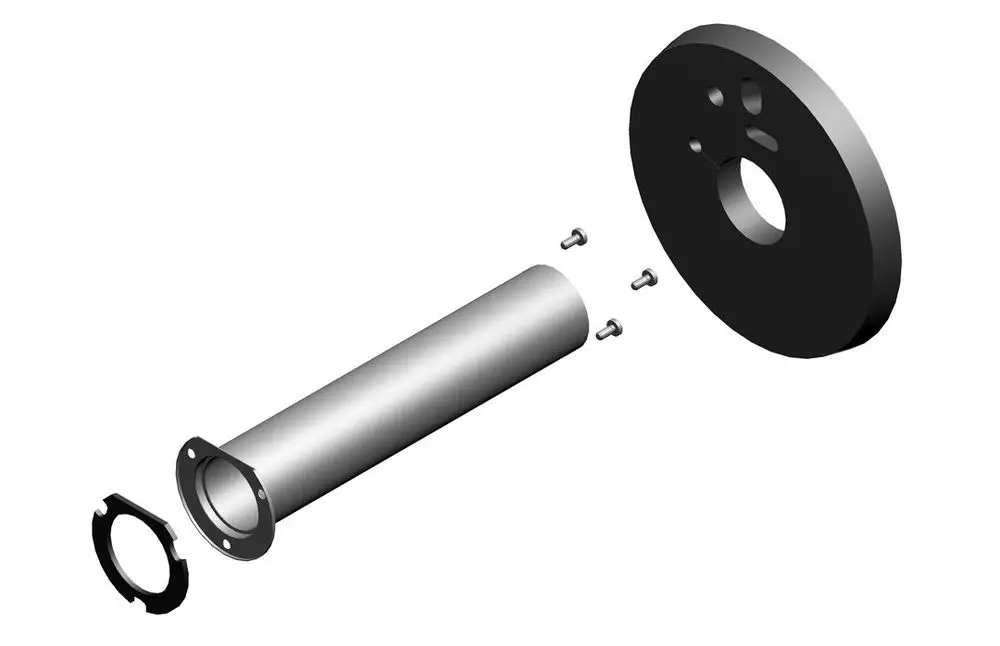 BOSCH Gasbrenner-Brennstab, bestehend aus einem zylindrischen Gehäuse, einer runden Abdeckung mit mehreren Löchern und einer Ringbefestigung. Schräg angeordnete Schrauben sichtbar.